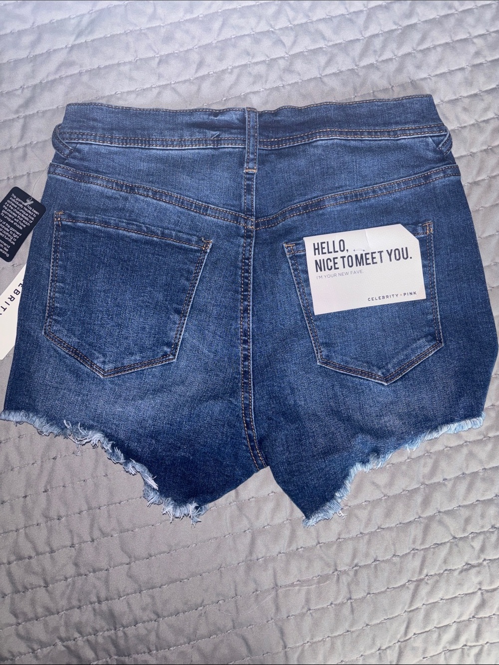 Celebrity Pink Dark Blue Frayed Hem Denim Shorts - Picture 4 of 4